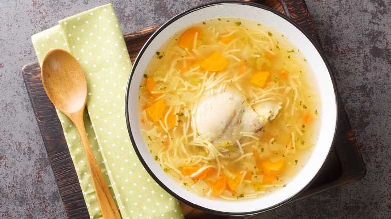 Chicken noodle soup in bowl