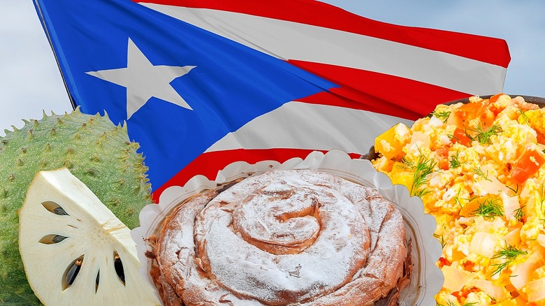 Puerto Rican flag and foods