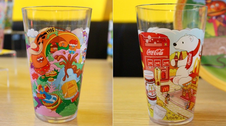 Split image of McDonald's cup and Coca-Cola Cup