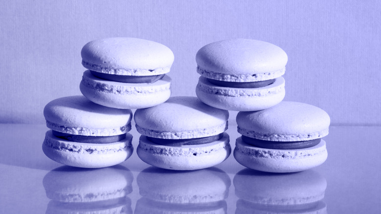 Stack of purple macaron cookies