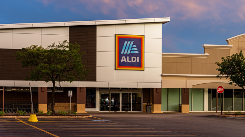 Aldi store exterior at dusk