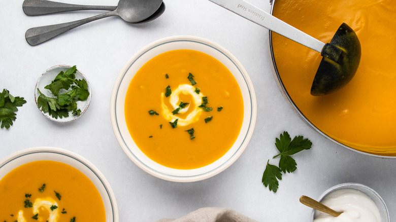 bowls of butternut squash soup