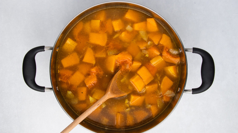 butternut squash cooking in pot