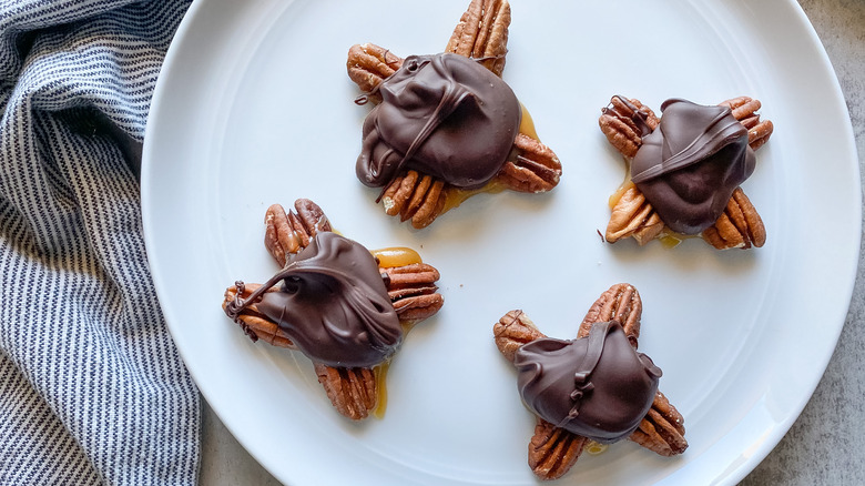 caramel turtles on plate