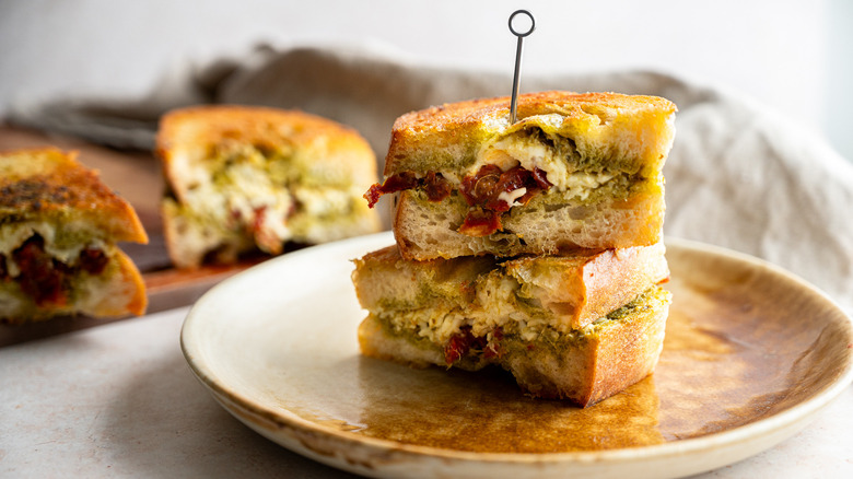 pesto grilled cheese on board