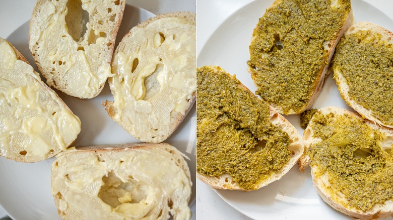 bread with butter and pesto