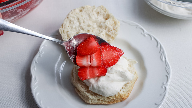 assembling a strawberry shortcake