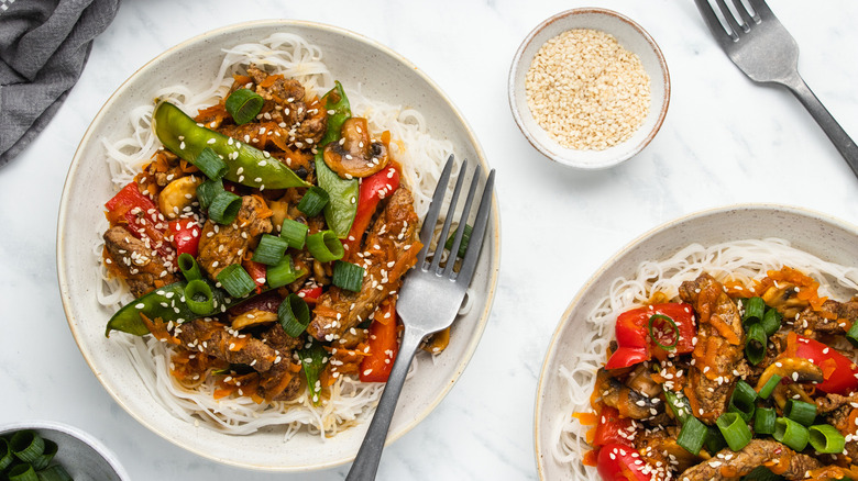 5-spice pork stir fry in bowl 