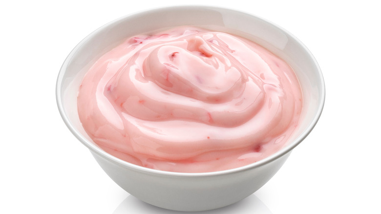 pink yogurt in a bowl