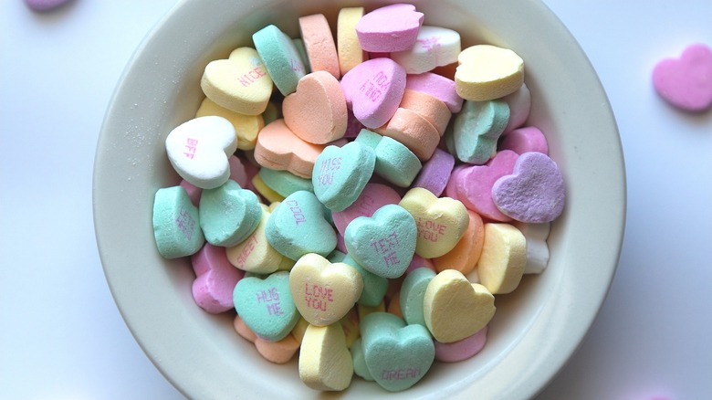 Conversation hearts in bowl