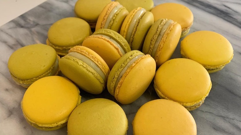 olive oil macarons on marble