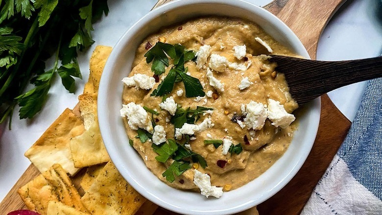 baba ganoush in white bowl