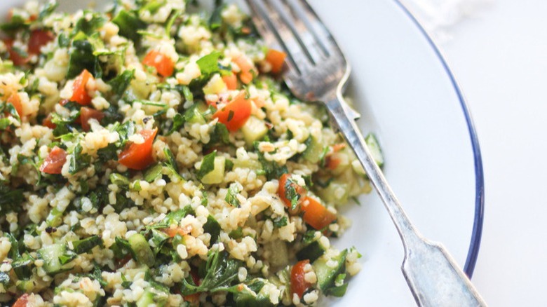 tabbouleh with fork