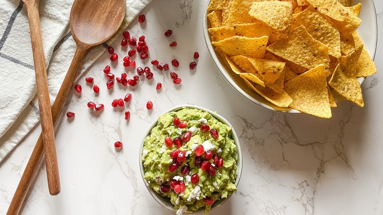 guacamole with pomegranate seeds