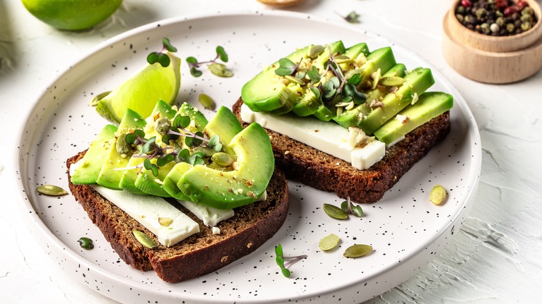 avocado toast with cheese and pepper corns