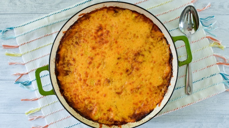 tamale pie on striped towel