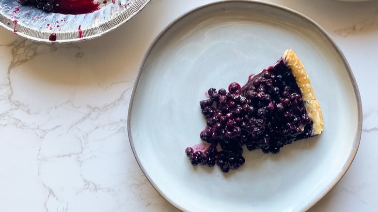 blueberry pie on white plate