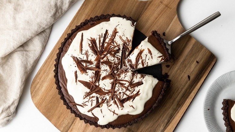 chocolate cream pie on board