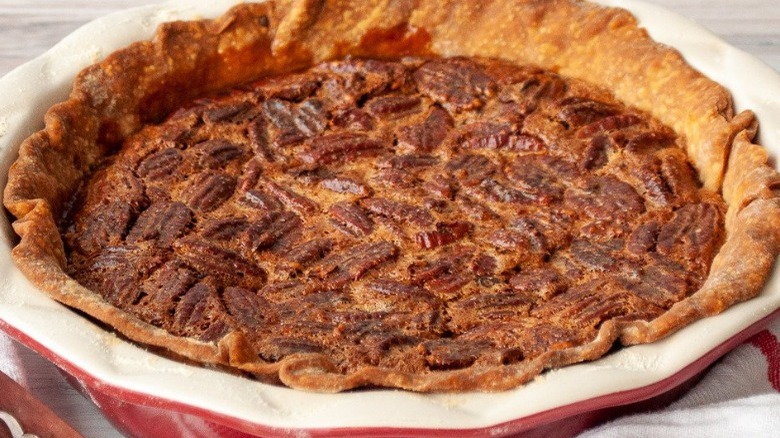 pecan pie in red pan