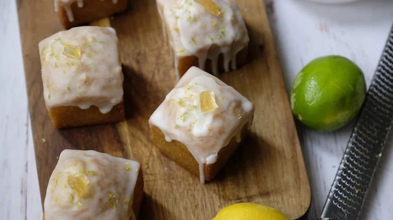 mini lemon glazed loaf cakes with lemon and lime