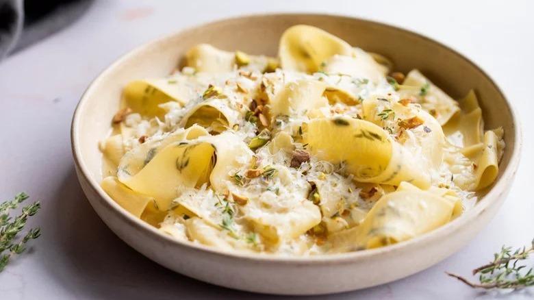 Homemade fresh herb pasta