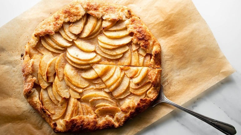 Baked pastry of apples layered in crust.