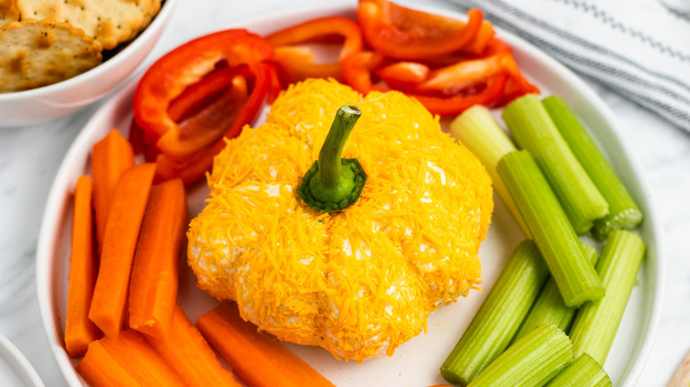 pumpkin cheese ball with crudites