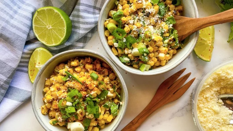 Esquites in gray bowls