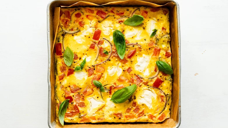 Cheese, egg, and bacon casserole with herbs