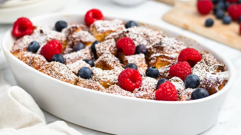 Bread pudding with fresh berries