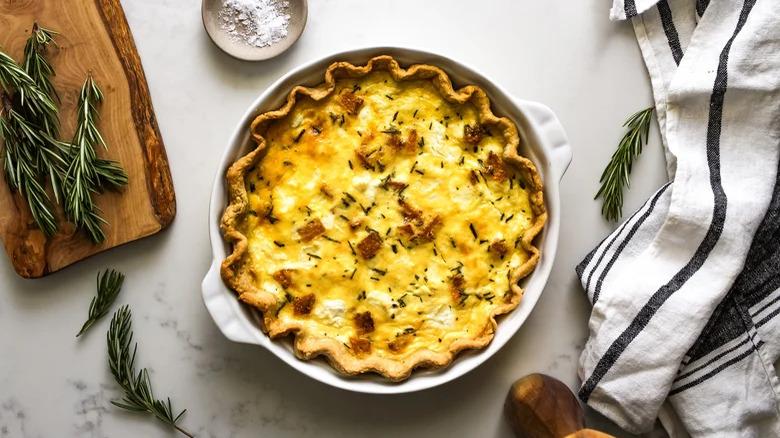 Quiche with bacon and fresh rosemary