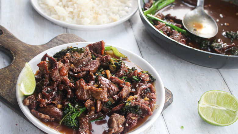 beef with broccoli on plate