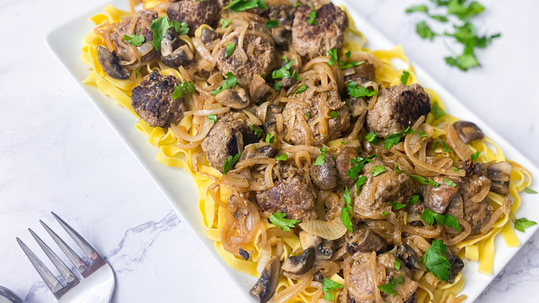 meatballs with noodles on platter