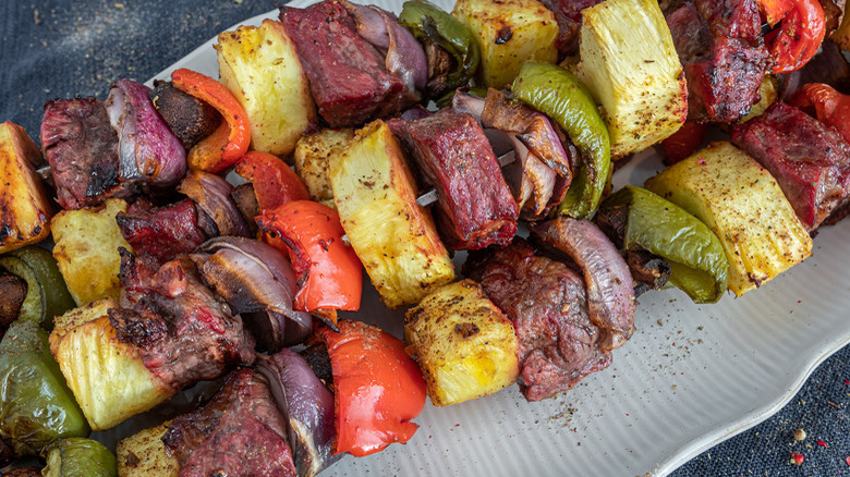 meat, vegetable, and fruit kebabs