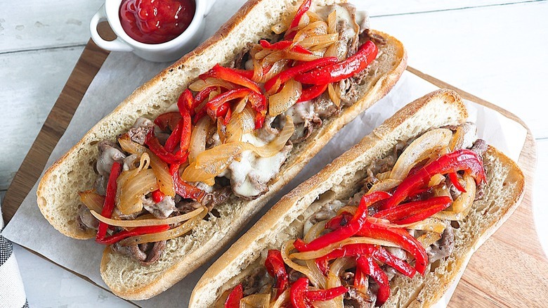 cheesesteak sandwich with peppers