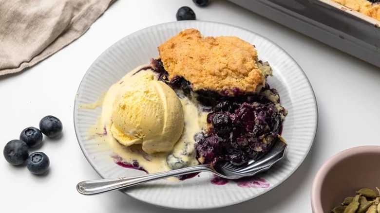 blueberry cobbler with ice cream