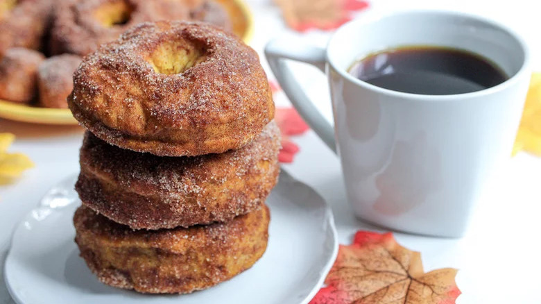 Pumpkin donuts with coffee