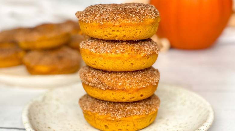 Plate of pumpkin donuts