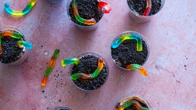 Dirt cake with gummy worms