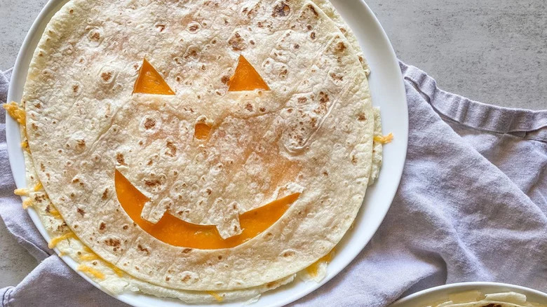 Jack-o-lantern-shaped quesadillas