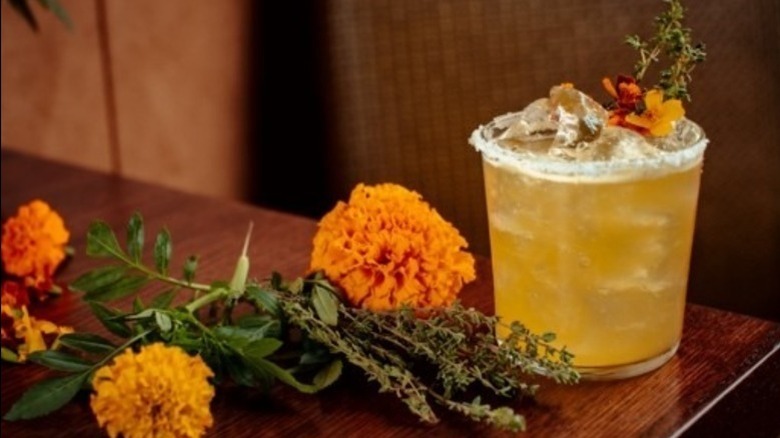 Margarita garnished with marigolds