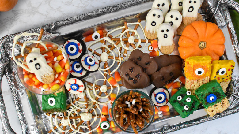 Decorated Halloween candies and cookies