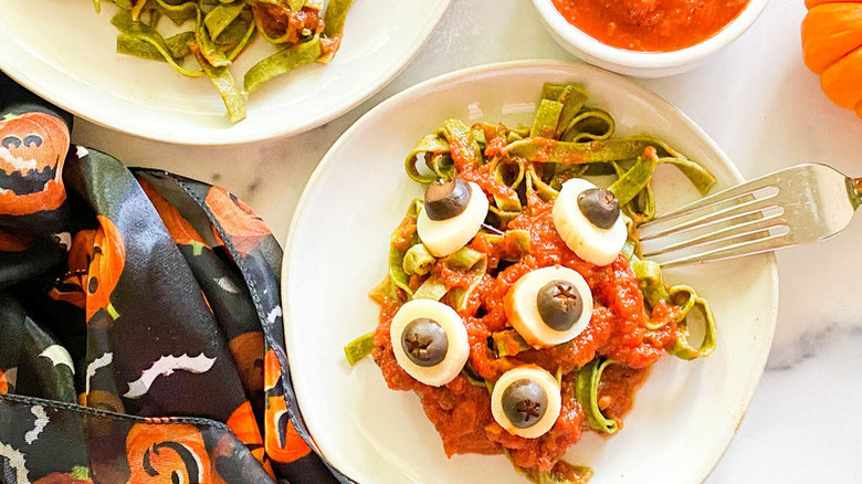 Pasta with monster eyeballs