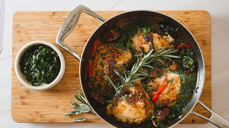 Chicken Scarpariello in a pan