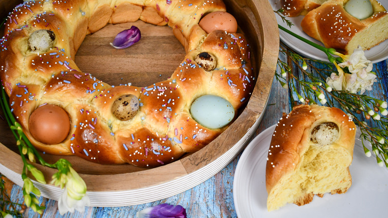 Freshly baked Easter bread ring