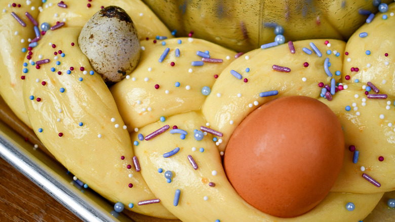 egg wash and sprinkles on Easter bread