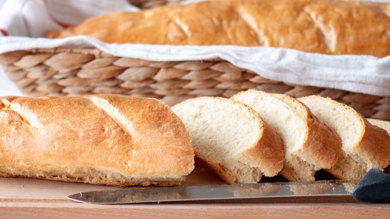 baguette loaf with knife