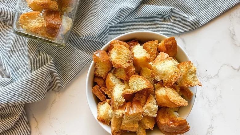 bowl of homemade croutons