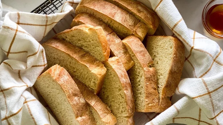 basket of sliced homemade bread