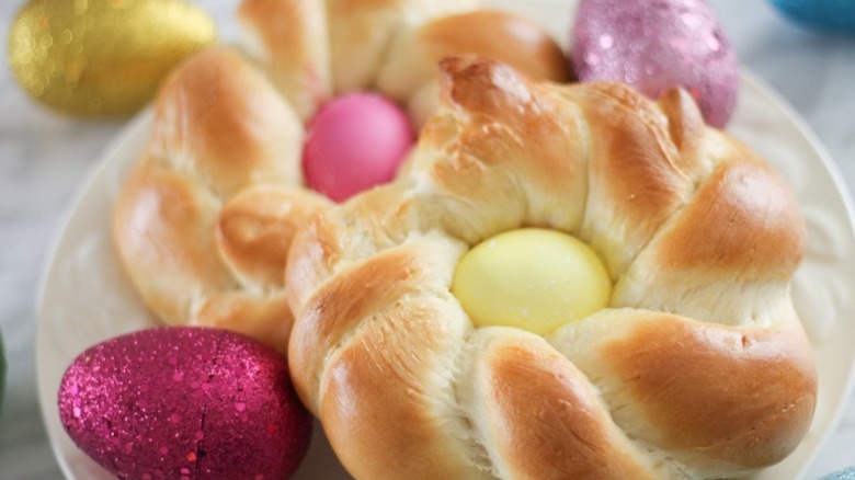 bread with sparkly easter eggs